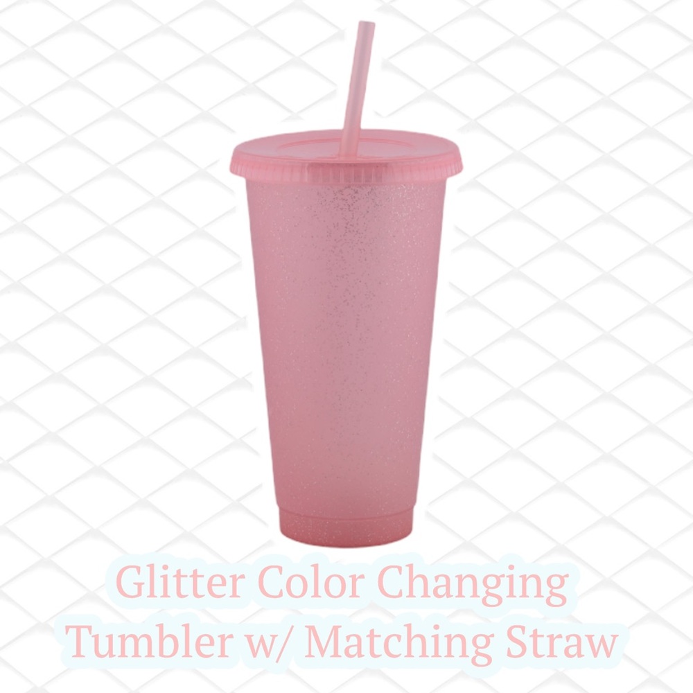 Pink Glitter Color Changing PP Tumbler w Straw NWT OR Blue / Red / Green